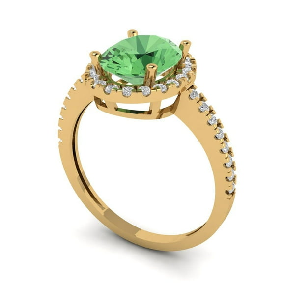 2.27 ct Oval Cut Simulated Green Diamond Solitaire with Accents Engagement Ring for Women in 18K Yellow Gold