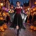 thumbnail image 2 of Domzest Womens Witch Dress Halloween Renaissance Gothic Costumes Cold Shoulder Butterfly Sleeve Mesh Asymmetrical Hem Gothic Outfit Deep Red XL, 2 of 7