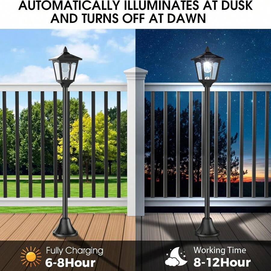 2-Pack 40" Solar Post Lights – Black Vintage LED Lamp Posts For Garden, Patio & Pathway Outdoor Décor