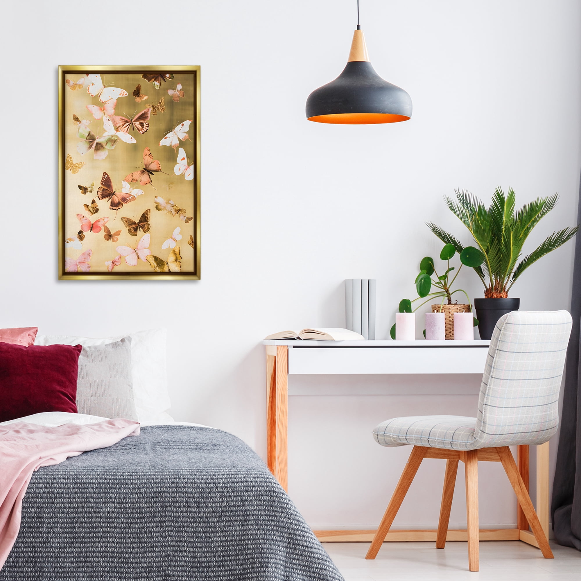 Stupell Industries Papillon Butterfly Array Animals & Insects Painting Gold Floater Framed Canvas Art Print Wall Art, 21 x 31