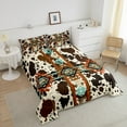 thumbnail image 2 of Cowhide Bedding Set Brown Highland Cow Print Quilt,Western Comforter Set Full Exotic Aztec Duvet Insert,Farmhouse Wild Animals Longhorn Skin Room Decor,Cowboys Gifts for Men, 2 of 5