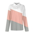 thumbnail image 5 of Womens Long Sleeve Polo Shirts Color Block V Neck Collared, Fall Casual Tunic Tees for Weekend Light pink XL, 5 of 6