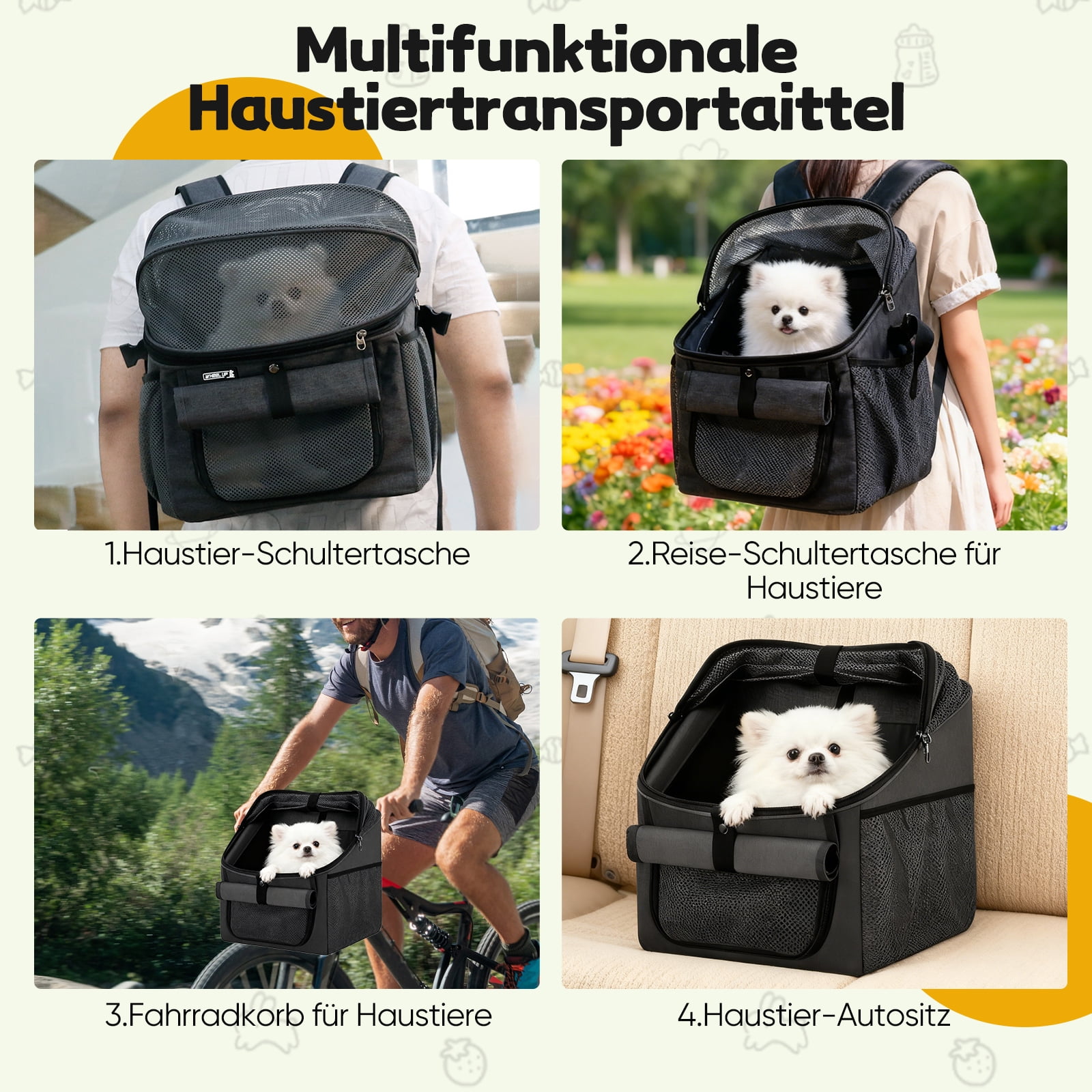 AMTPM 4-in-1 Pet Carrier, Bike Basket, Backpack, Car Seat for Small Dogs Cats, Foldable & Waterproof for Camping Hiking Outdoor Travel