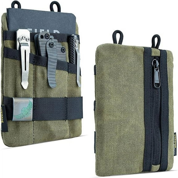 VIPERADE VE1-OW EDC Pouch, Waxed Canvas Pocket Organizer, EDC Pocket Organizer Pouch for Men, 3 Tool Slots with 1 Zipper Pocket Great for EDC Gears-Green