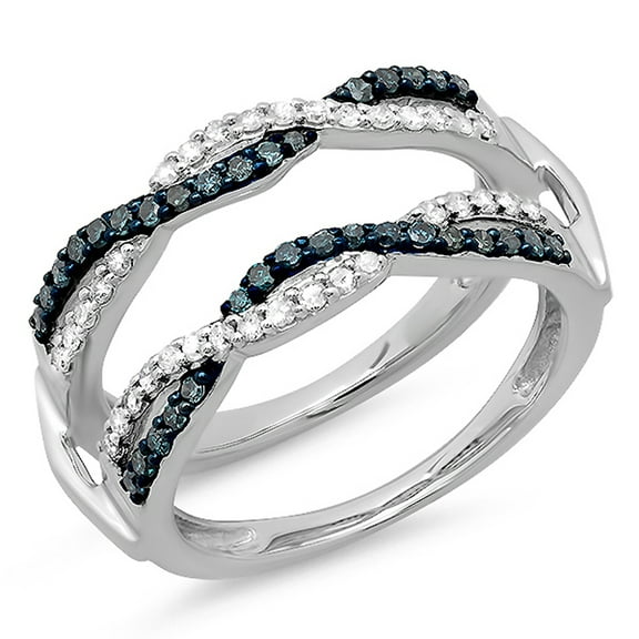 Dazzlingrock Collection 0.55 CT 14K White, Blue Diamond Wedding Guard Double Band White Gold Size 9