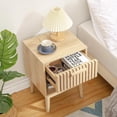 thumbnail image 5 of Boho Nightstand,Small Side Table Night Stand with Drawer Open Shelf,Bedside End Table with Wood Strip Decorated Drawer for Bedroom,Living Room,Dorm and Small Spaces (Natural), 5 of 6