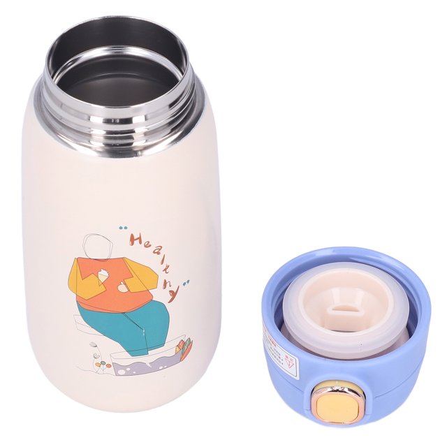 Bouteille d'Eau en Acier Inoxydable Enfants Voyage Portable Mignon Modèle de Bande Dessinée Flacon à Vide Cadeau 420mlbleu