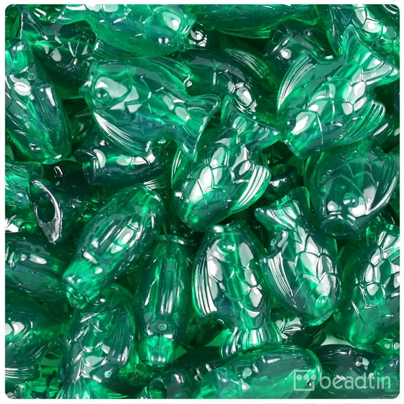 BeadTin Emerald Transparent 24mm Fish Pony Beads (24pcs)