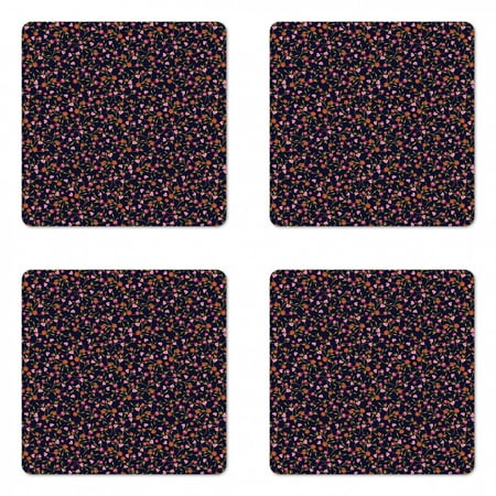 

Floral Coaster Set of 4 Romantic Summer Flowers Minimalist Design Retro Meadow Repetition Print Square Hardboard Gloss Coasters Standard Size Indigo and Multicolor by Ambesonne