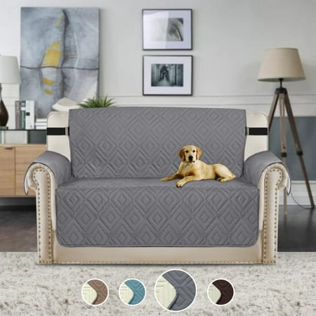Halloween Couch Cover Reversible Stay in Place Plush Furniture Protector Microfiber Loveseat Protector Quilted Sofa Covers with Straps Stay in Place Slipcover (Grey/Beige, Loveseat 75