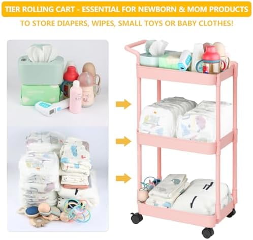 Plastic Diaper Organizer for Nursery Essentials, Baby Organizers and Storage, Pink