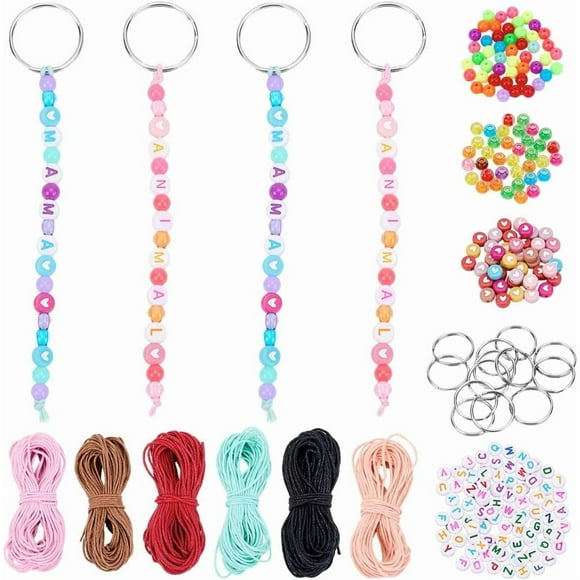 1 Box DIY 20 Sets Keychain DIY Kit Flat Alphabet Beads Plastic Acrylic Transparent Assortment Flat Round Letters Heart Shape Bead Key Ring Kit for Jewelry Making Teacher Day Gifts DIY