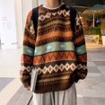 thumbnail image 2 of Norvella Mens Fair Isle Sweater Geometric Striped Pattern Crew Neck Long Sleeve Drop Shoulder Pullover Ribbed Relaxed Fit Top, 2 of 6