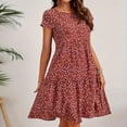 thumbnail image 1 of Liquidation d'Été 2025! Robe d'Été en Liquidation pour Femmes, Mode Femmes Imprimé Floral Manches Courtes Robe Confortable Col Rond Tenue de Vacances d'Été Élégante Robes à Volants Florales, 1 of 4