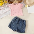 thumbnail image 5 of ITSAME Girls Summer Outfits 2-Piece Ruffle Sleeve Ribbed Top and Denim Shorts Casual Clothes Set Pink Size 4-5, 5 of 9