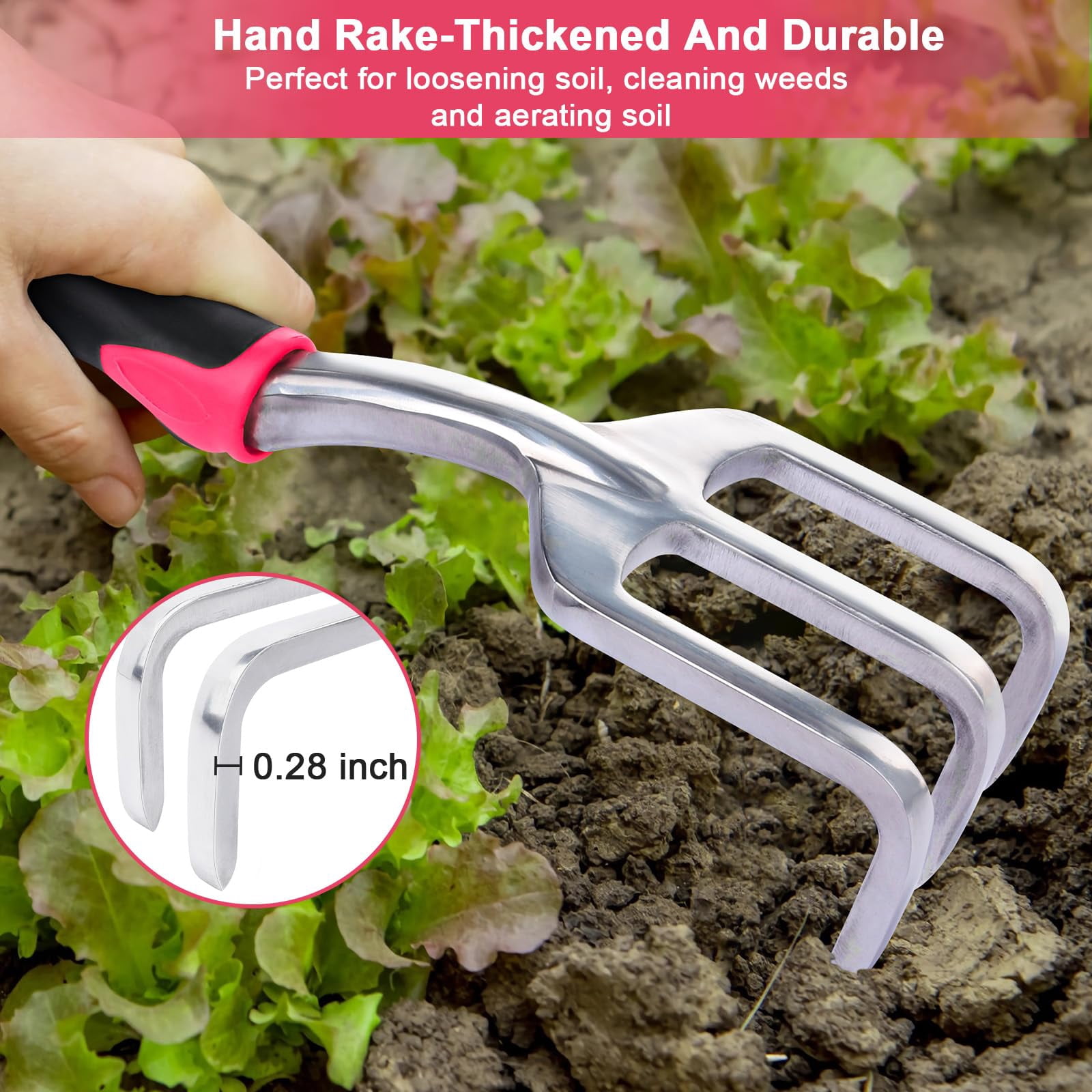 Heavy Duty Garden Tools Set 3-Pack with Ergonomic Non-Slip Handles Aluminum Alloy Shovel Trowel Hand Rake for Lawn and Planting