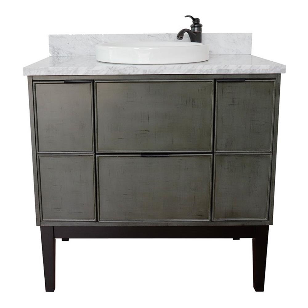 Bellaterra Home 37" Single vanity in Linen Gray finish top with White Carrara and round sink