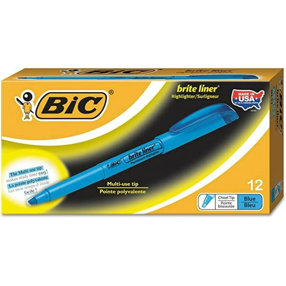 BIC Bl11be Brite Liner Highlighter, Chisel Tip, Fluorescent Blue, Dozen