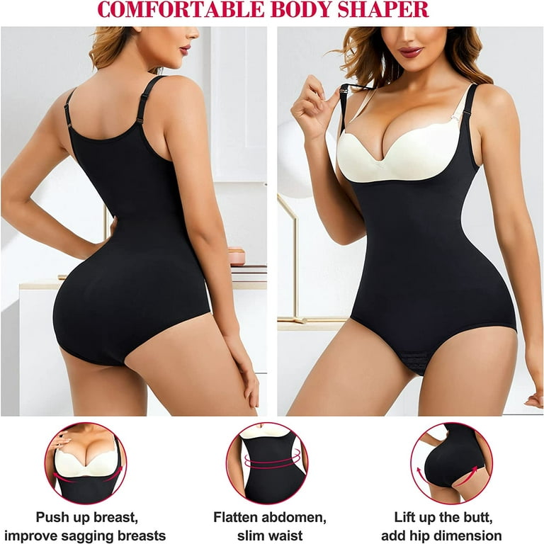 Gotoly Women Waist Trainer Shapewear Thong Bodysuit Seamless Tummy Control Panty  Faja Open Bust Body Shaper(Black X-Large-XX-Large) 