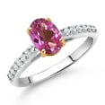 thumbnail image 2 of Gem Stone King 10K Yellow and White Gold Pink Mystic Topaz and White Lab Grown Diamond Engagement Ring for Women (1.48 Cttw, Oval 8X6MM, Gemstone Birthstone, Available in Size 5, 6, 7, 8, 9), 2 of 4