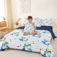 thumbnail image 3 of Feelyou Kawaii Music Shark Bedding Comforter Set for Kids Boys Girls, Striped Animal Full Bedding Set, White Blue, Blue Reversible, 7 Pieces, 3 of 7