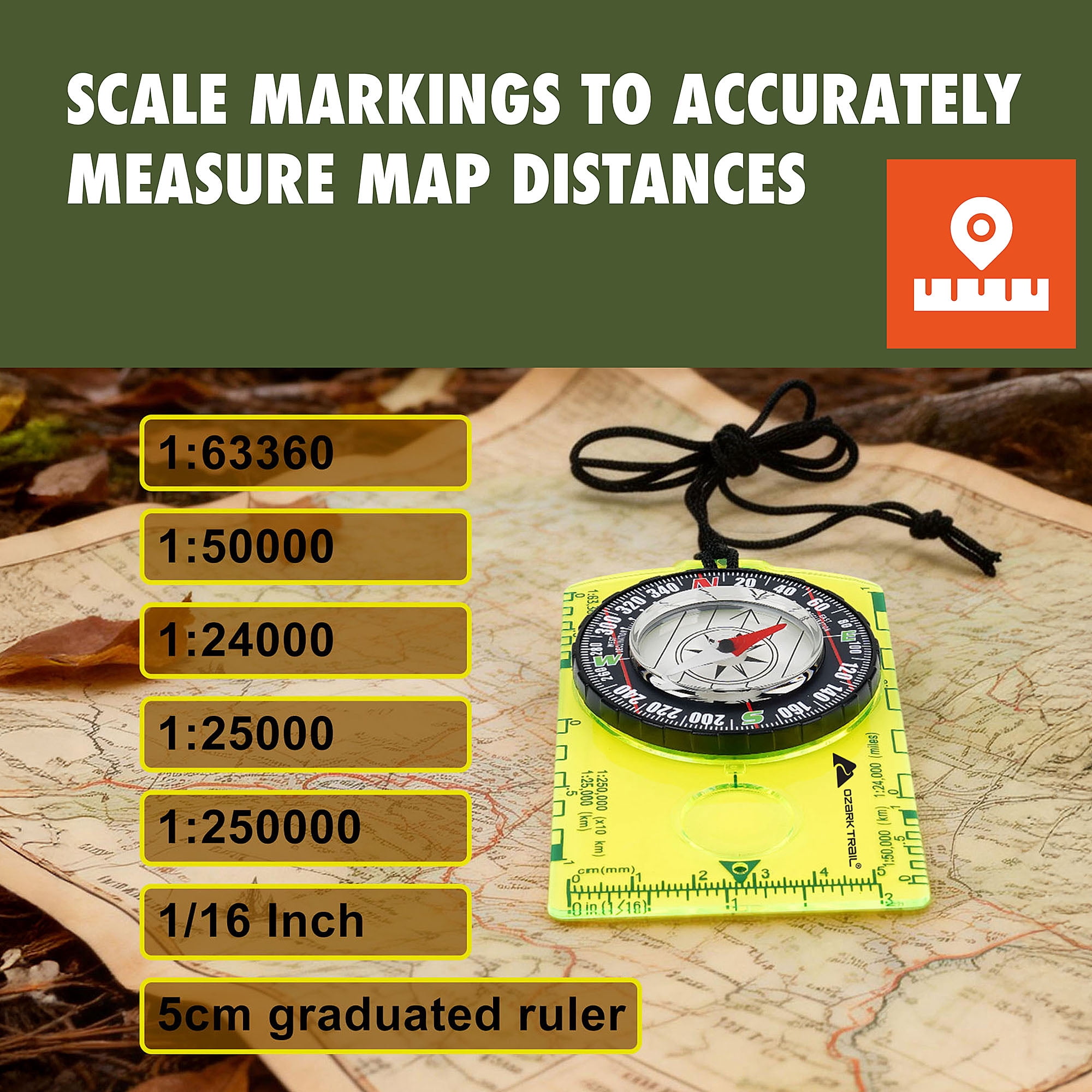 Ozark Trail Orienteering Compass, Lightweight and Reliable Green with Multiple Scale Ruler