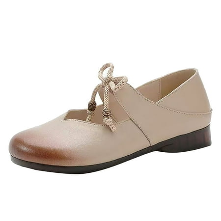 

Dyfzdhu Foreign Trade Large Size Retro Apricot Round Head Female Flat Mother s Shoes Soft Leather Comfortable Casual Shoes