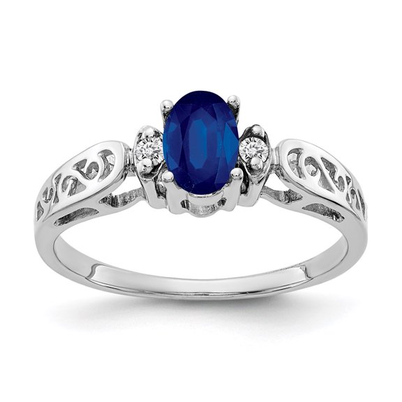 Real 14kt White Gold 6x4mm Oval Sapphire AA Diamond Ring Size: 6; for Adults and Teens; for Women and Men