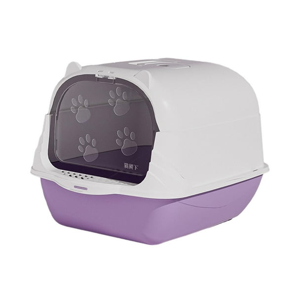 Caja de arena para gatos con capucha Bandeja de arena para mascotas con capucha Inodoro grande para gatos Desmontable Duradero Púrpura