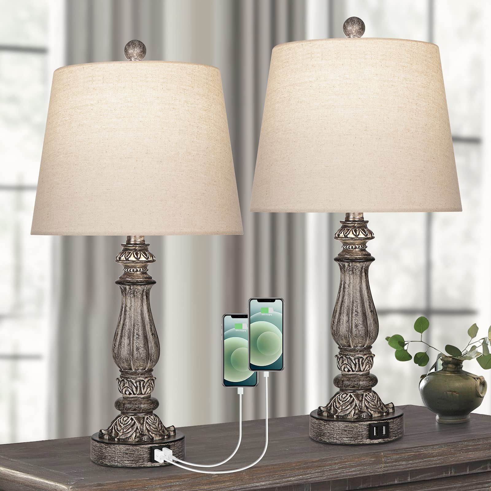 Bedside Lamps for Bedrooms Set of 2, Dimmable Touch Control Table Lamp