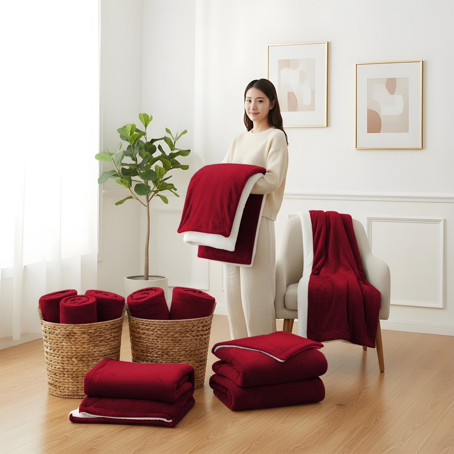Moonlight20015 Wholesale Sherpa Fleece Throw Blankets 12-Packs Warm & Soft Plush Twin Size for Charity, Shelter, & Home Washable, Lightweight & Cozy Burgundy