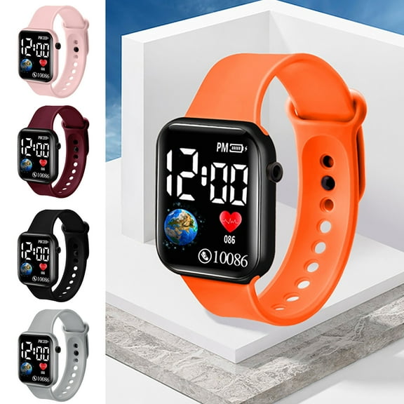 Opvise LED Electronic Watch Waterproof Adjustable Soft Silicone Strap Square Earth Dial s Casual Sports Digital Wristwatch Birthday Gift