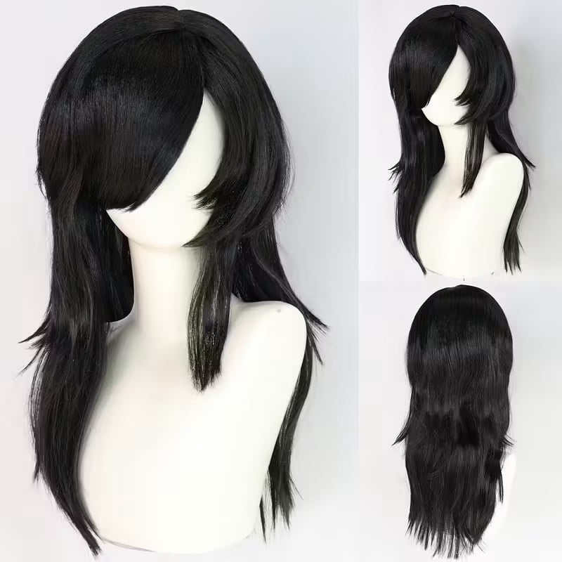 Medium-length black wig, a must-have for daily wear by women's cosplay