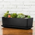 thumbnail image 4 of MyGift 14 Inch Ceramic Indoor Plant Pot, Rectangular Succulent Planter, Decorative Flower Planter with Drainage Hole and Removable Tray, Matte Black, 4 of 7