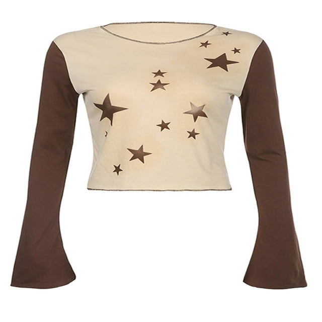 MesaSe Blouse à Manches Longues Y2K pour Femmes, Patchwork Noir, Coupe Slim Basique