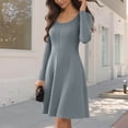 thumbnail image 2 of Xdegoge Knit Ribbed Dress for Women Long Sleeve A Line Midi Dresses with Crew Neck and Fitted Waist, Casual Office Wear, 2 of 7