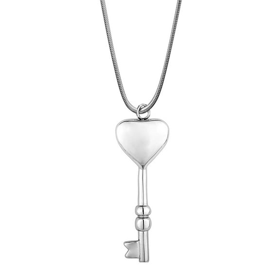 Stainless Steel Silver Heart Key Pendant for Human Ashes Cremation Necklace Memorial Jewelry Urn Keepsake Free Funnel Kit and Velvet Jewelry Box