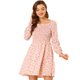 thumbnail image 1 of Vestido floral Allegra K de Manga Larga con Cuello Cuadrado Y fruncido Rosa XS, 1 of 6