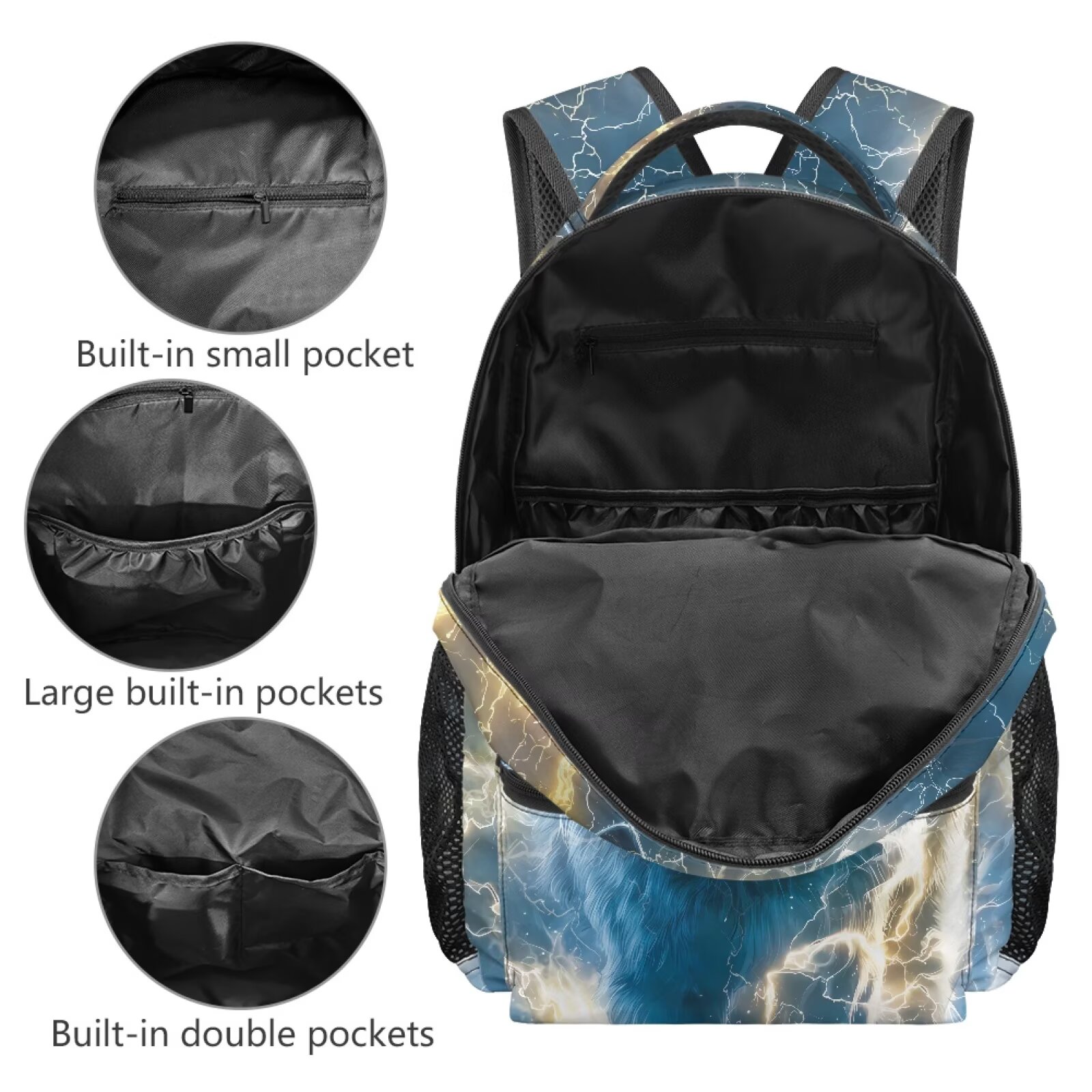 Mochila Escolar de 16 Pulgadas para Niños Resistente al Agua de Poliéster con Diseño de Lobo Genial para Primaria, Útiles Escolares 6