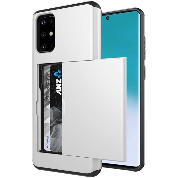 Card Slot Holder Wallet Samsung Galaxy S20 Plus Case (White) Dual Layer Shockproof with Heavy Duty Protection