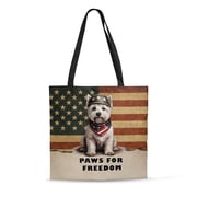 Freedom Paws Patriotic West Highland White Terrier Vintage Memorial Day All Over Print 3D Canvas Tote Bag Westie Westy Dog Lover Reusable Handbag - 12006