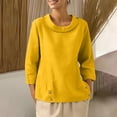 thumbnail image 2 of Womens Workout Tops Linen Loose Fit Sailor Collar Solid Color Relaxed Couple Shirts,Yellow,3XL, 2 of 4