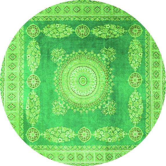 Ahgly Company Indoor Round Medallion Green Traditional Area Rugs, 3' Round