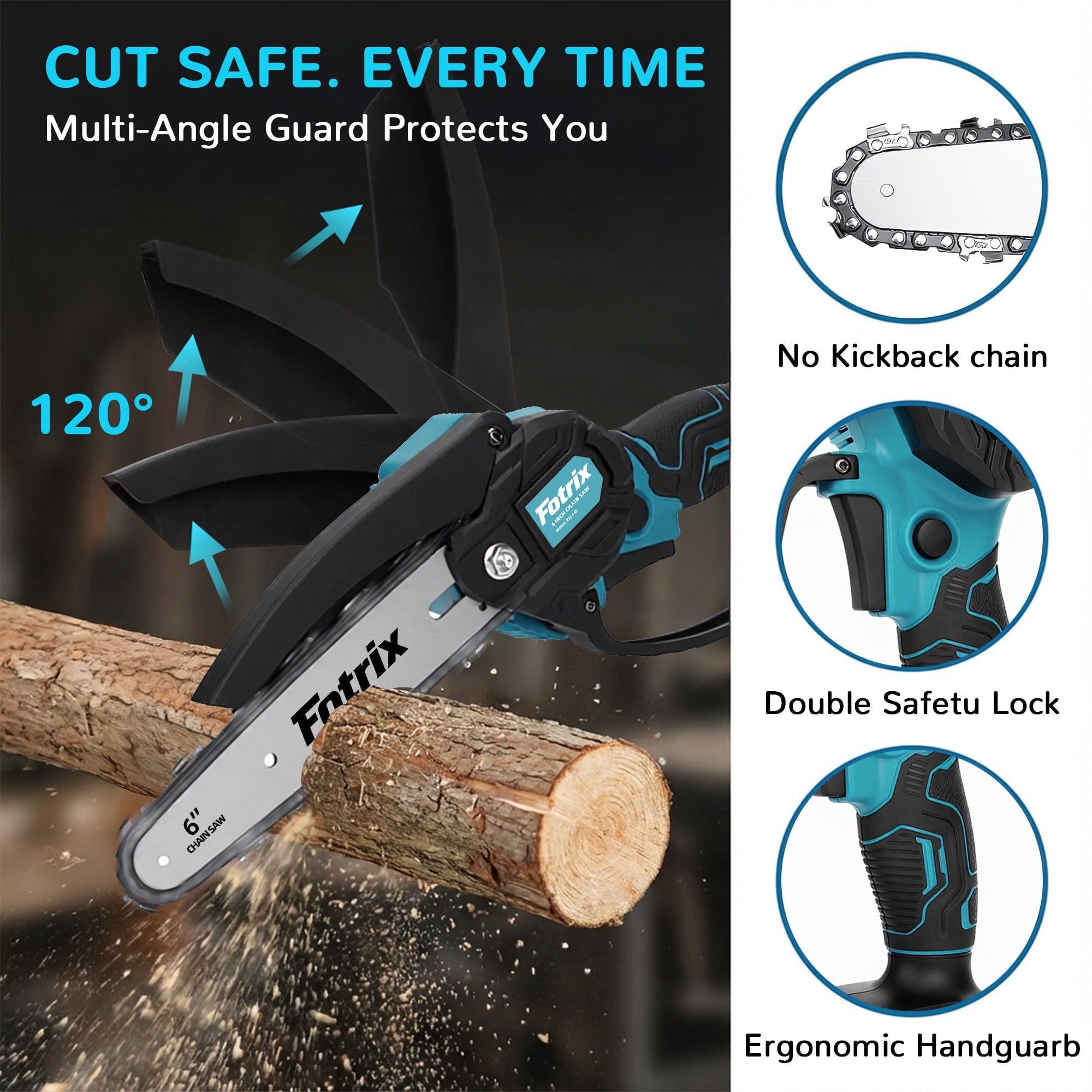 Fotrix 8inch chain saws (2 battery) Lightweight One-Hand Operation Fast & Powerful Cutting Performance Easy Chain Adjustment & Maintenance Portable Storage Case with Protective Foam