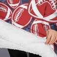 thumbnail image 3 of Oversized Wearable Blanket Hoodie,Red Footballs on Blue Pattern Sherpa Blanket Hoodie with Super Pockets,Super Warm Fuzzy Pullover for Women & Men, 3 of 6