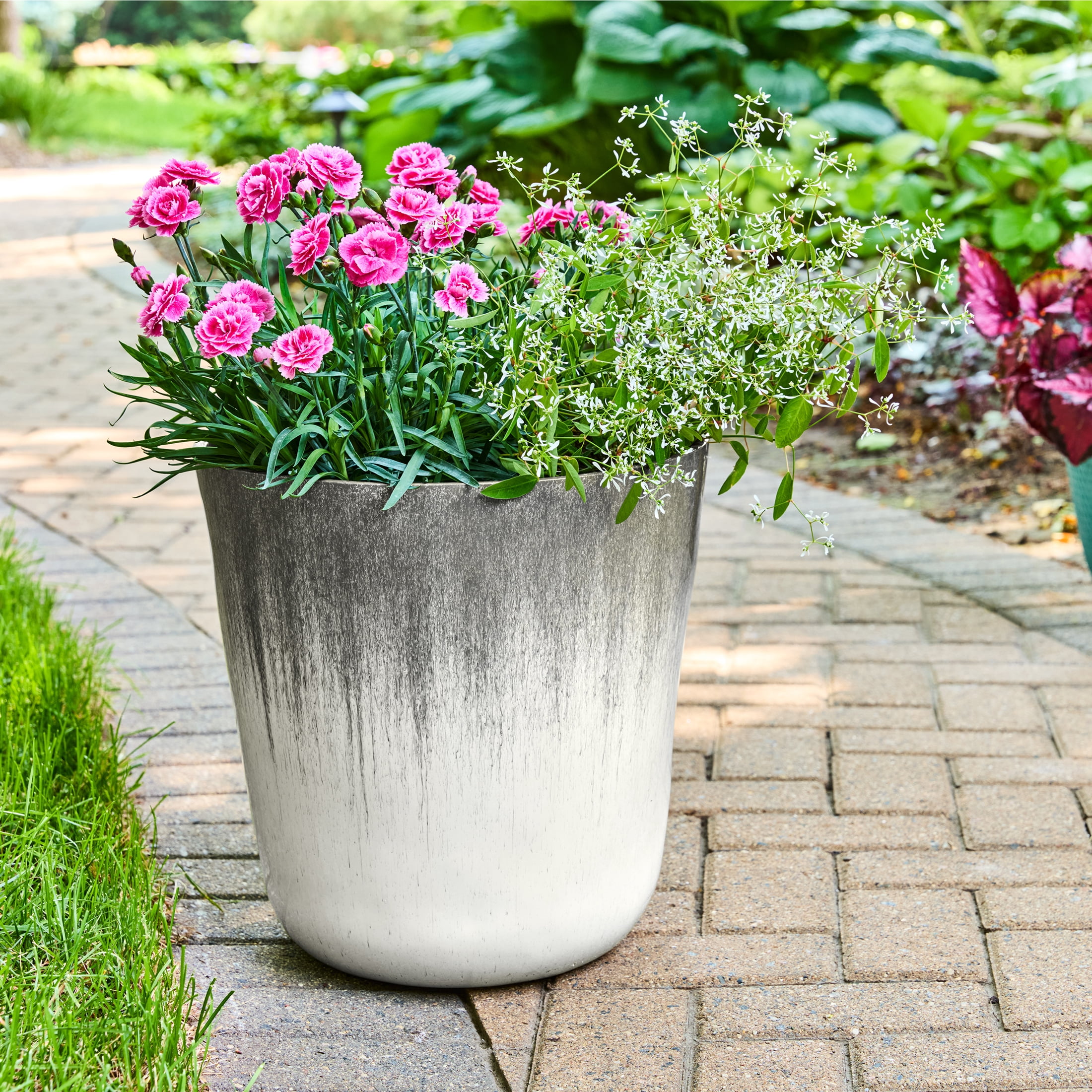 Better Homes and Gardens 14.5 Inch Round Taupe Dripping Plastic Planter