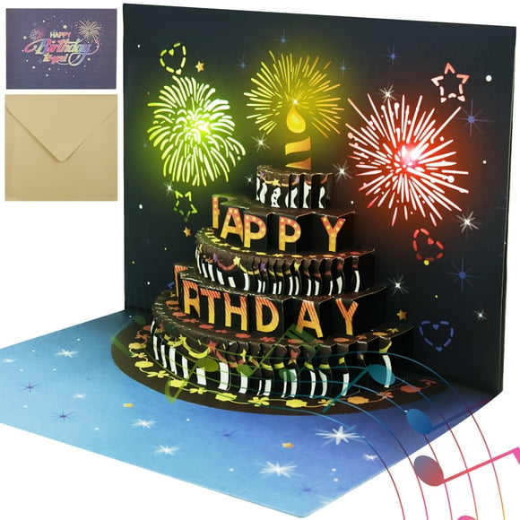 Wekvgz Birthday Cards Lights and Sound Pop up Happy Birthday Card Fireworks Birthday Greeting Cards 3D Pop up 3D Pop-Up with Envelope for Women Men Husband Wife Kids