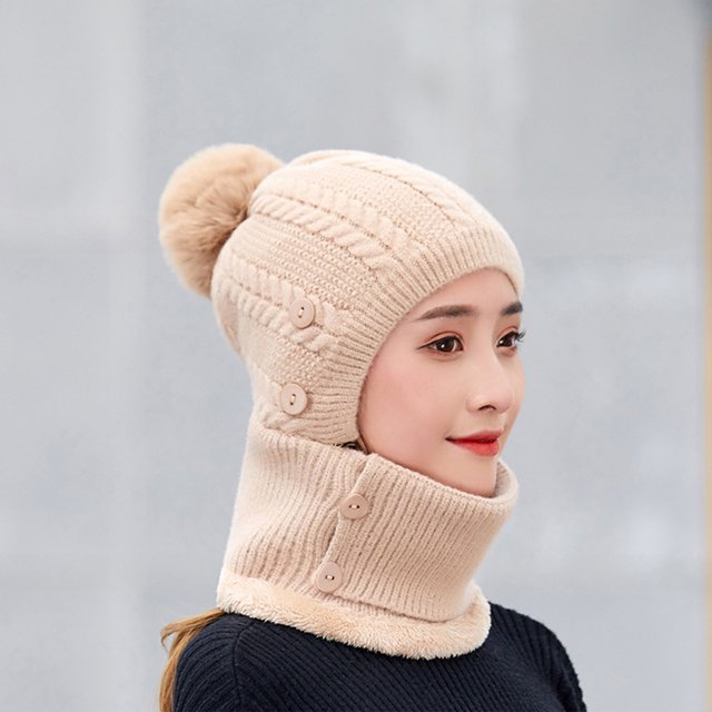 Teissuly Bonnets Chapeaux Femmes Mode Hiver Couleur Unie Foulard de Chaleur Extérieure Masque Chapeau