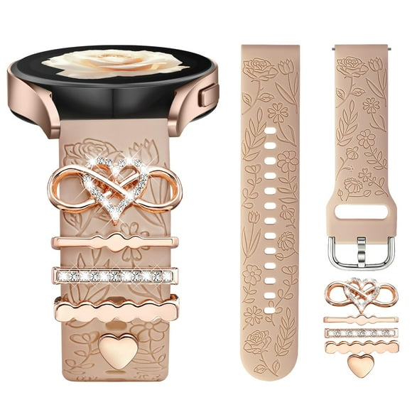 Correa de reloj DaQin grabada con flores, compatible con Samsung 40/44 mm