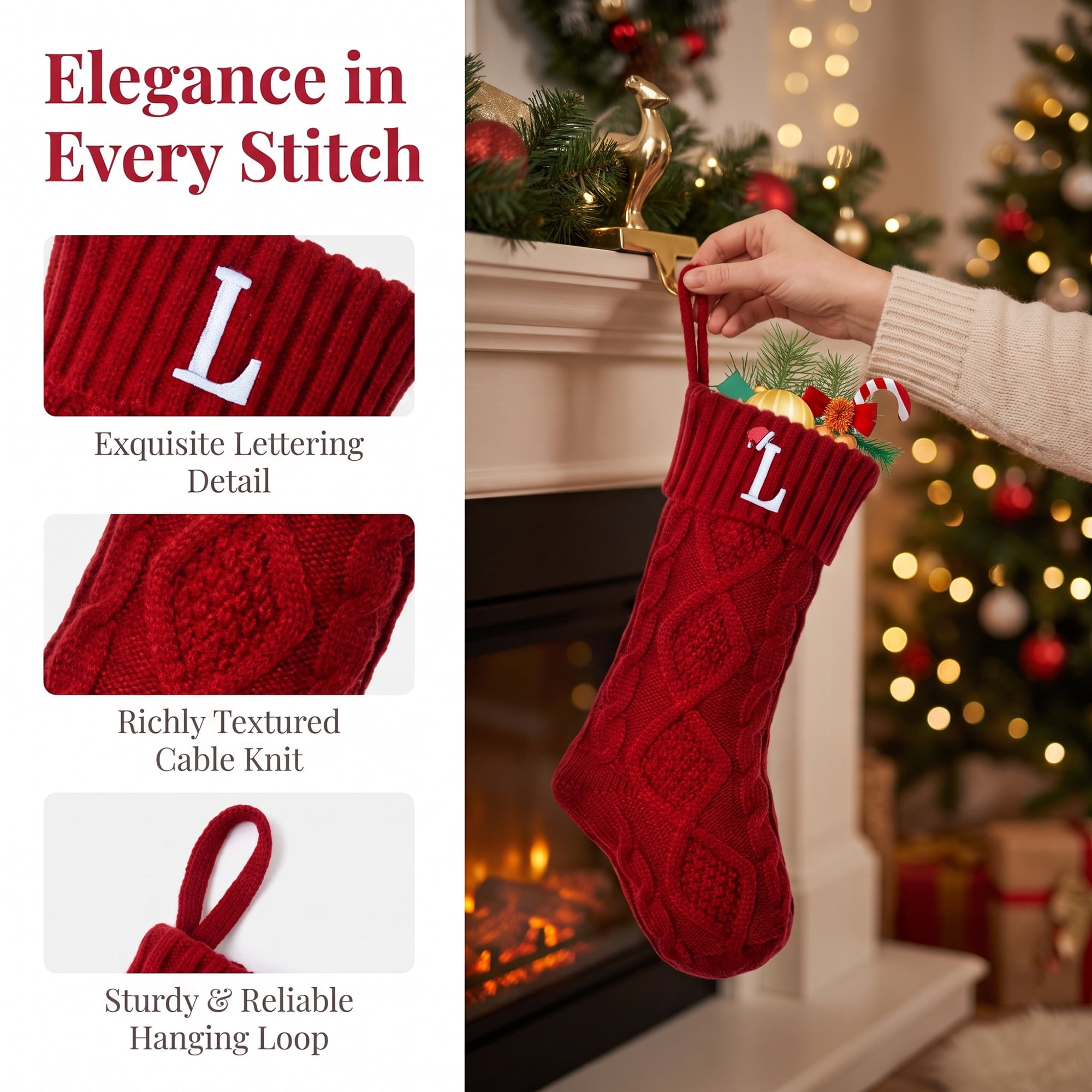 Unique Bargains Canine Bone Christmas Stocking Puppy Keepsake Sack Red Letter L 17"